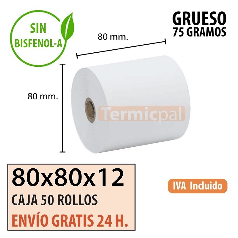 Papel térmico 80x80x12 al mejor precio Envío Urgente Gratis