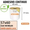 Papel térmico 57x60x12 Adhesivo continuo Envío Urgente Gratis