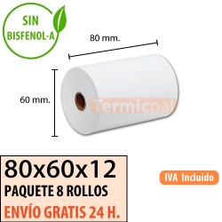 8 ROLLOS DE PAPEL TÉRMICO 80X60X12