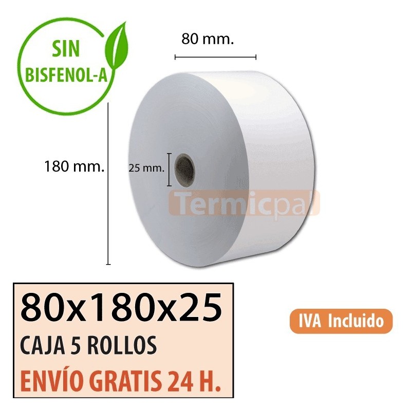Papel térmico 80x180x25 mejor precio Envío Urgente Gratis