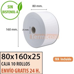Papel térmico 80x160x25 mejor precio Envío Urgente Gratis