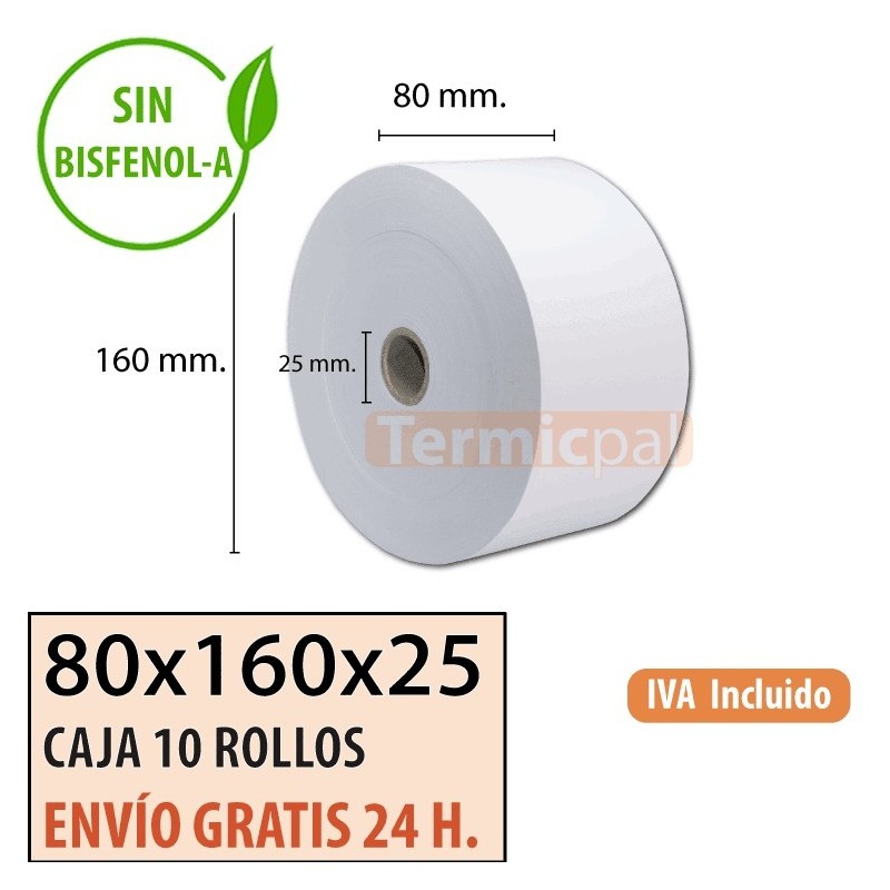 Papel térmico 80x160x25 mejor precio Envío Urgente Gratis