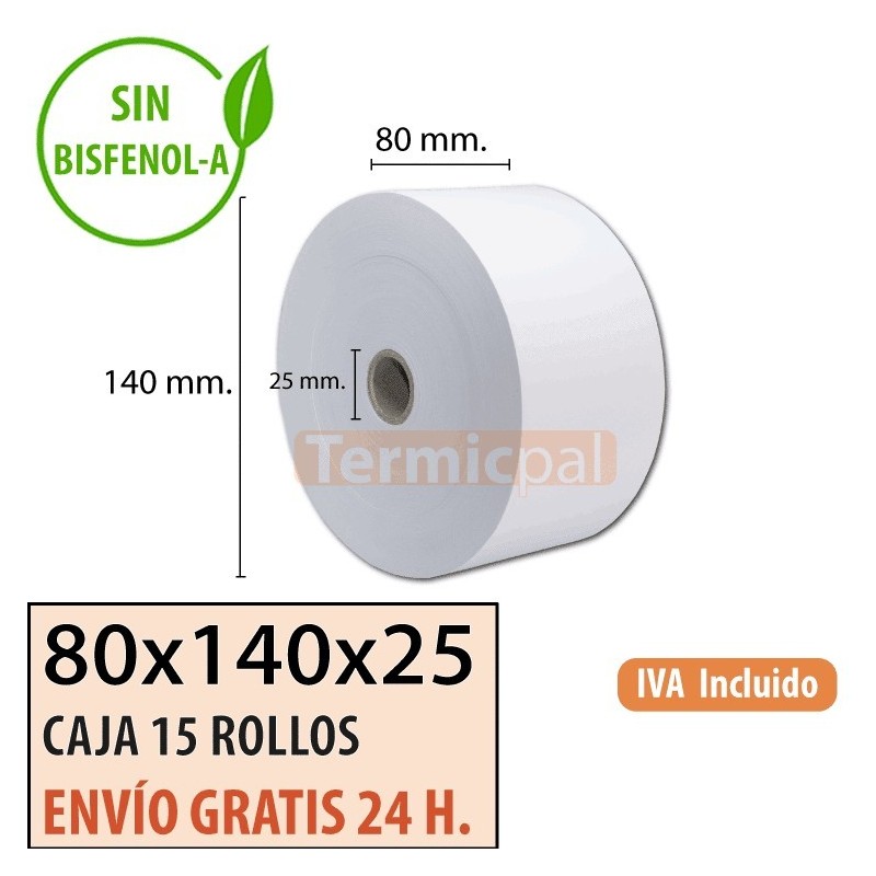 Papel térmico 80x140x25 al mejor precio Envío Urgente Gratis