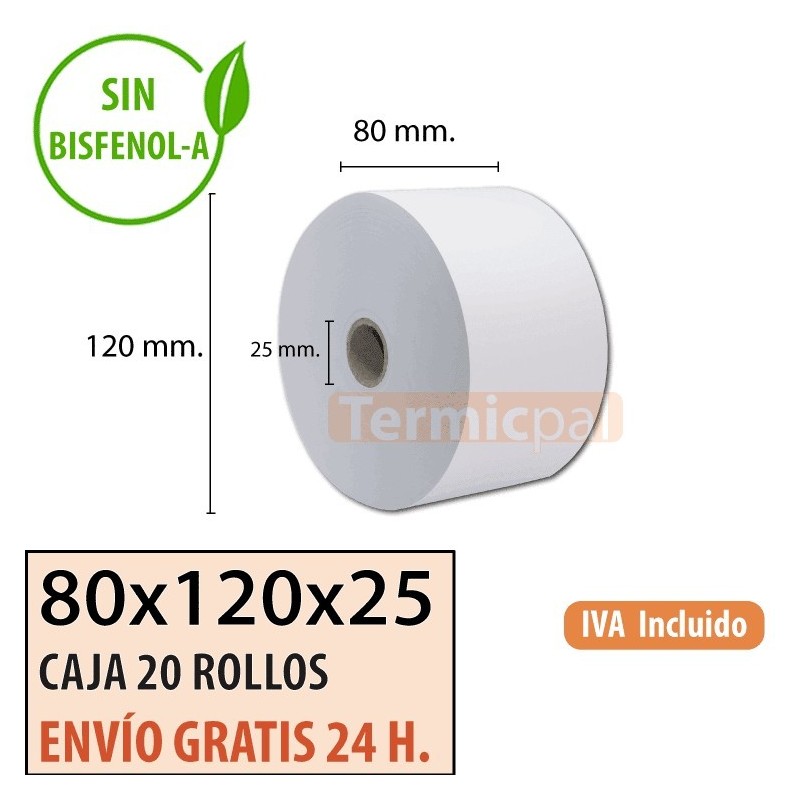 Papel térmico 80x120x25 al mejor precio Envío Urgente Gratis