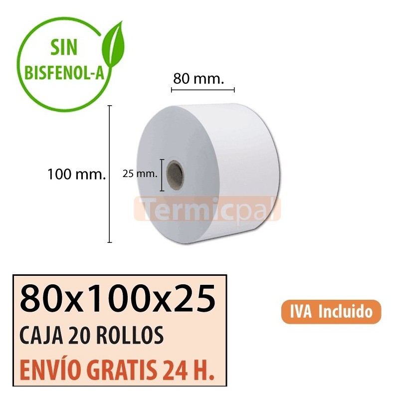 Papel térmico 80x100x25 al mejor precio Envío Urgente Gratis