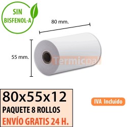 8 ROLLOS PAPEL TÉRMICO 80X55