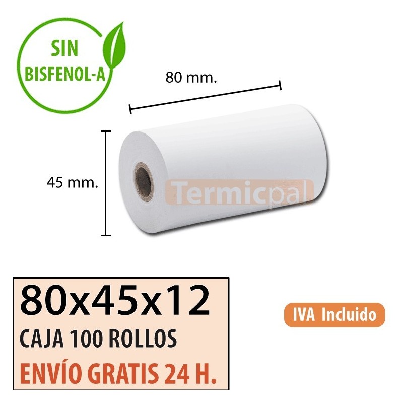 Papel térmico 80x45 al mejor precio Envío Urgente Gratis