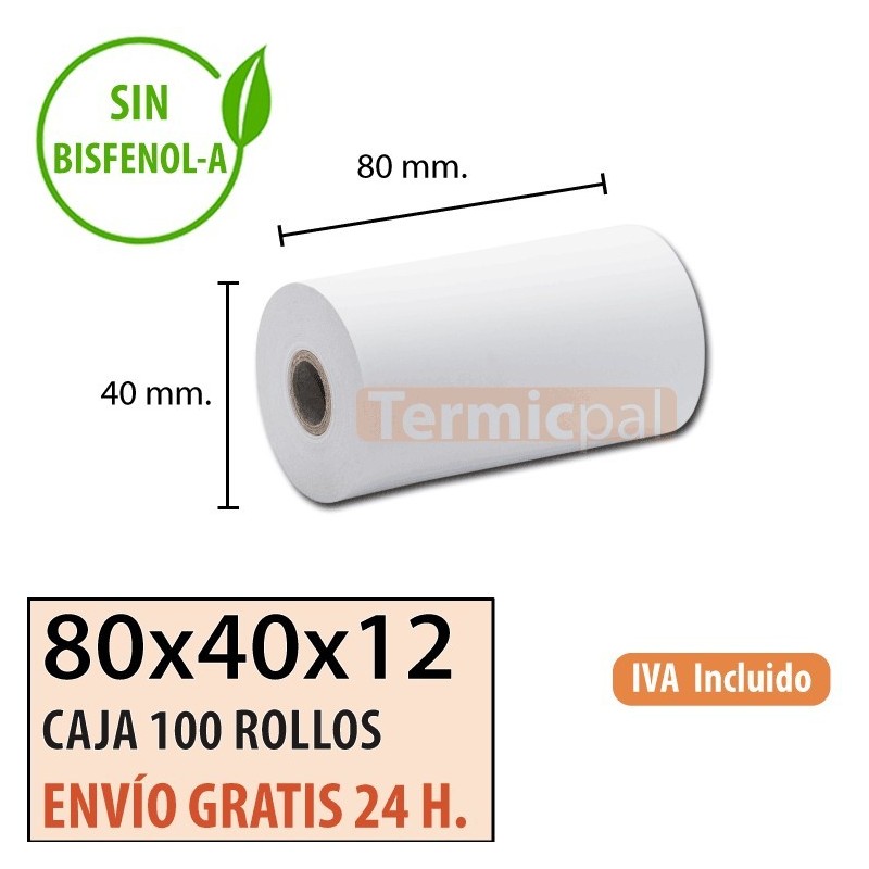 Papel térmico 80x40 al mejor precio Envío Urgente Gratis