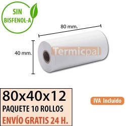 100 ROLLOS DE PAPEL TÉRMICO 80X40X12