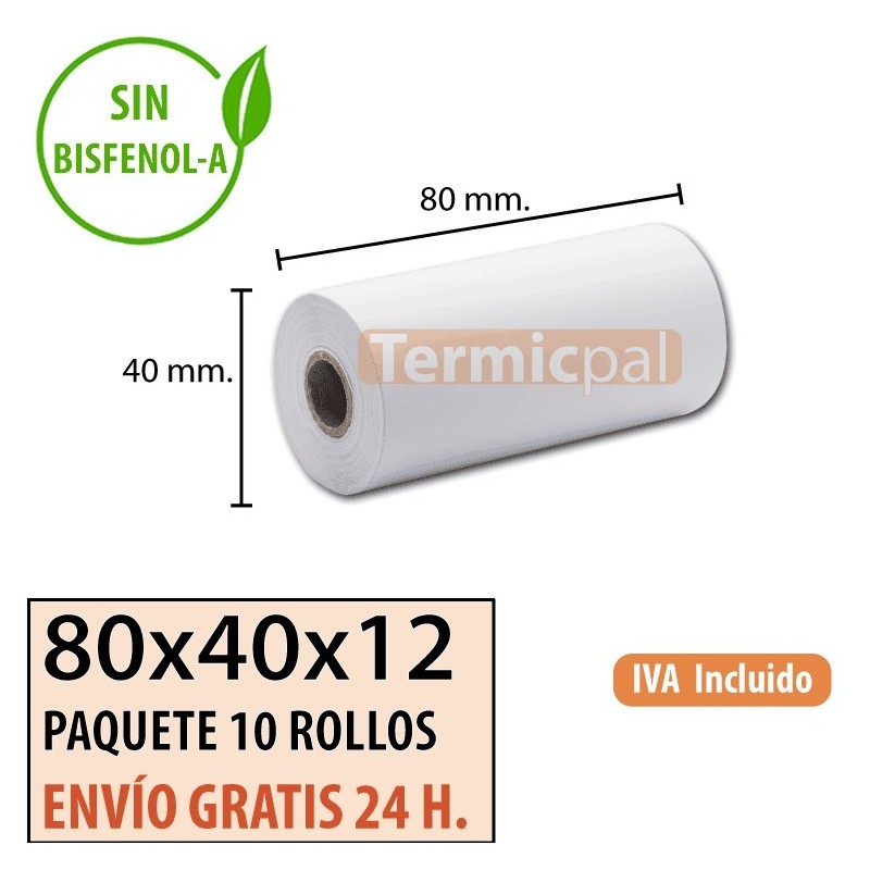 100 ROLLOS DE PAPEL TÉRMICO 80X40X12
