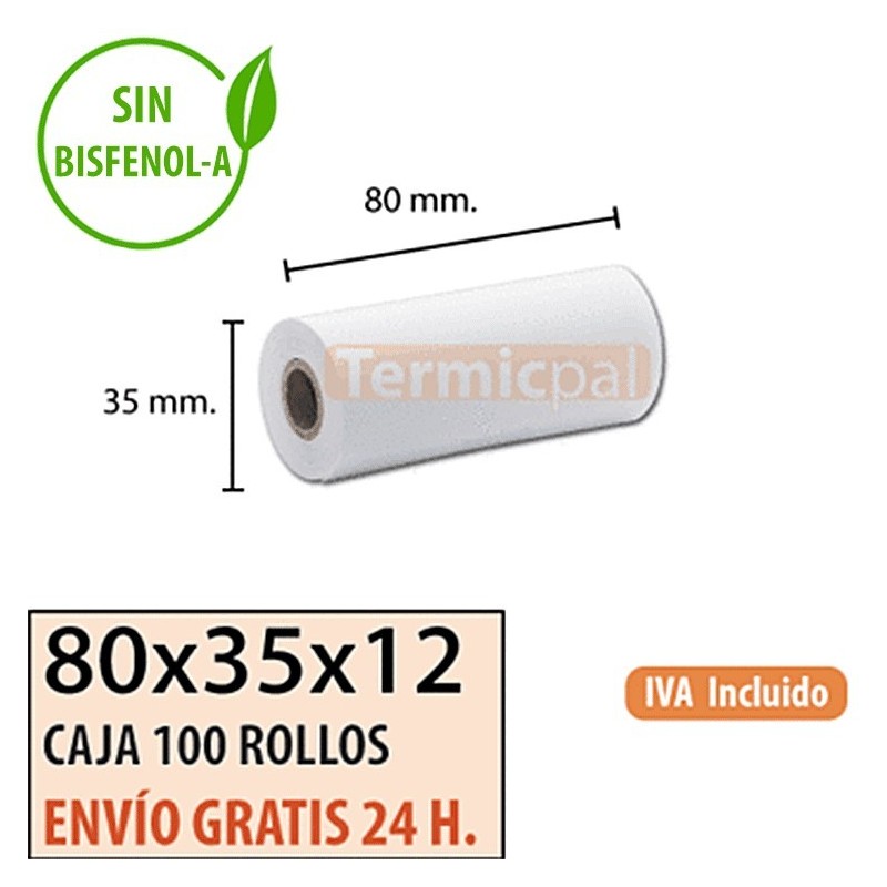 Papel térmico 80x35 al mejor precio Envío Urgente Gratis