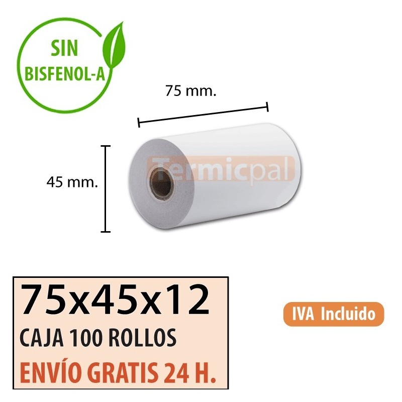 Papel térmico 75X45X12 al mejor precio Envío Urgente Gratis