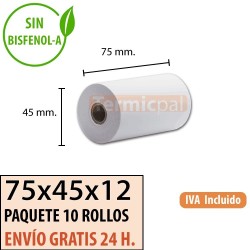 100 ROLLOS DE PAPEL TÉRMICO 75X45X12