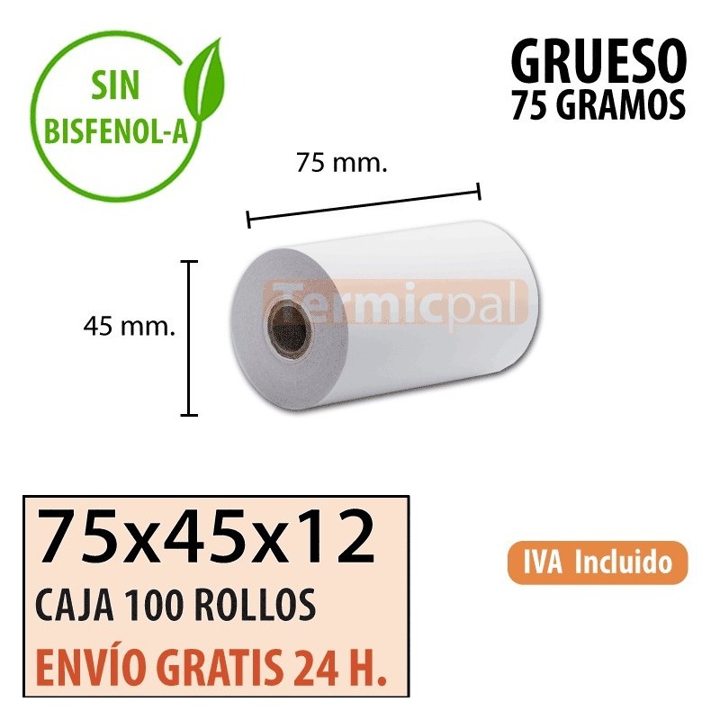 Papel térmico 75X45X12 Grueso al mejor precio Envío Urgente Gratis