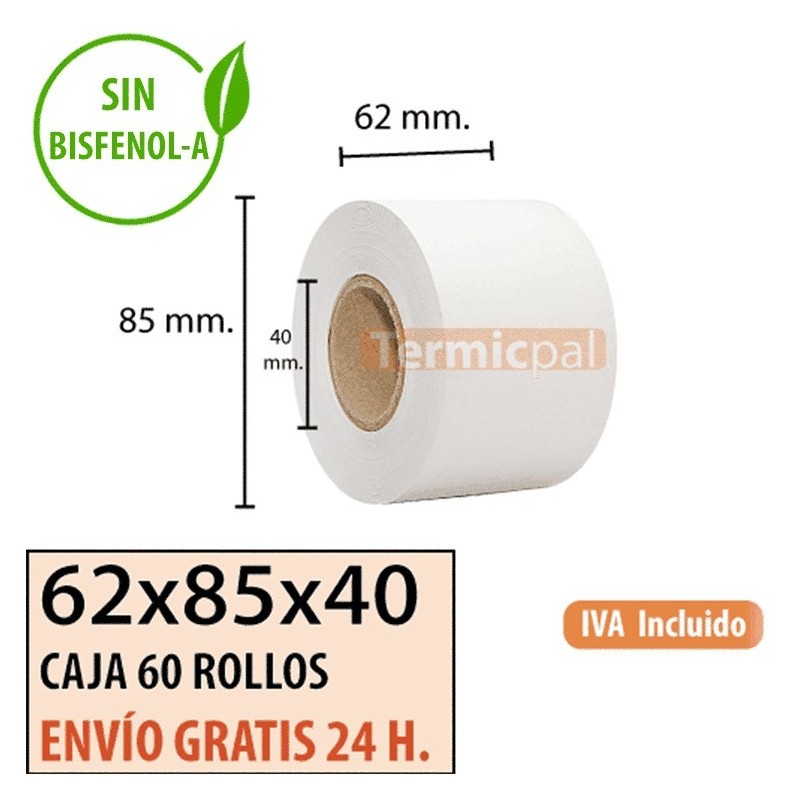 Papel térmico 62x85x40 al mejor precio Envío Urgente Gratis