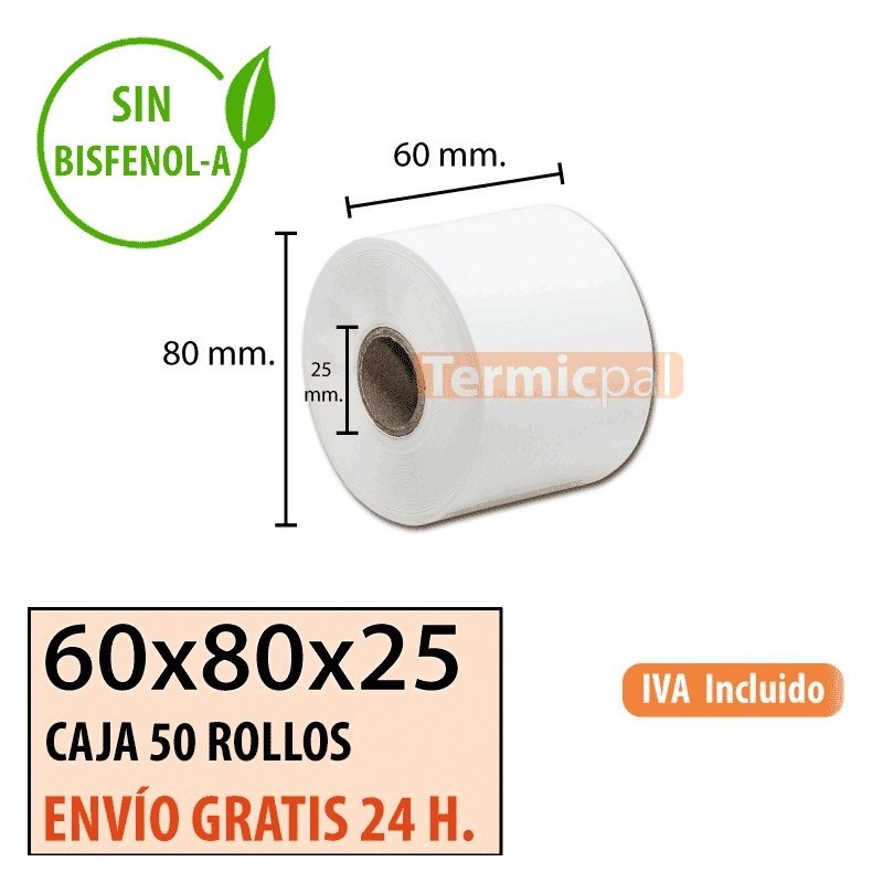Papel térmico 60x80x25 al mejor precio Envío Urgente Gratis