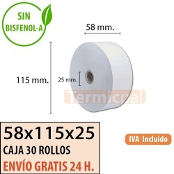 Papel térmico 58x115x25 al mejor precio Envío Urgente Gratis