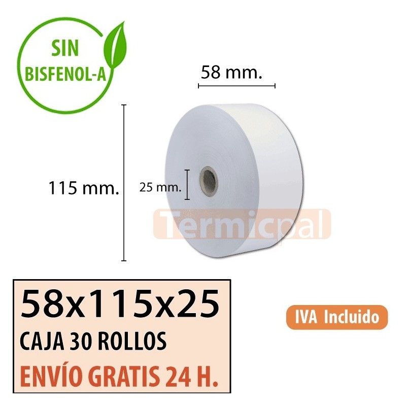 Papel térmico 58x115x25 al mejor precio Envío Urgente Gratis