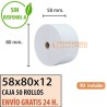 50 Rollos Papel Térmico 58X80X12