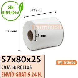 50 ROLLOS DE PAPEL TÉRMICO 57x80x25