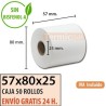 50 ROLLOS DE PAPEL TÉRMICO 57x80x25