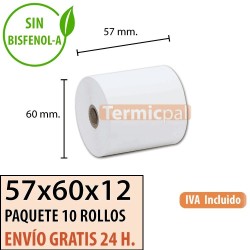 10 ROLLOS DE PAPEL TÉRMICO 57X60X12