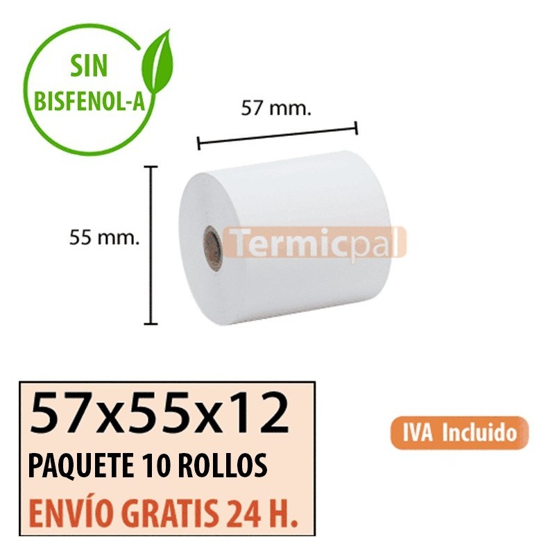 100 ROLLOS TÉRMICOS 57X55 ESPECIAL REGISTRADORAS