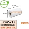 10 ROLLOS DE PAPEL TÉRMICO 57X45X12