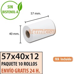 10 ROLLOS DE PAPEL TÉRMICO 57X40