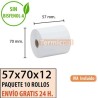 100 ROLLOS DE PAPEL TÉRMICO 57X70x12