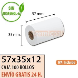 100 ROLLOS DE PAPEL TÉRMICO 57x35x12