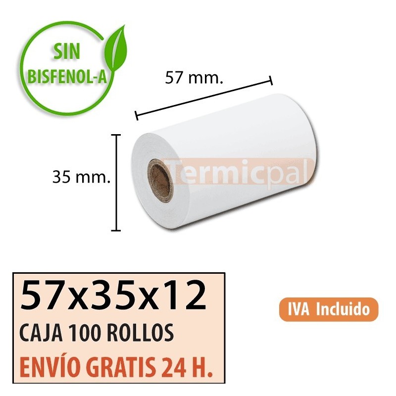 100 ROLLOS DE PAPEL TÉRMICO 57x35x12