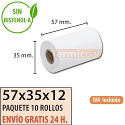 10 ROLLOS DE PAPEL TÉRMICO 57x35x12