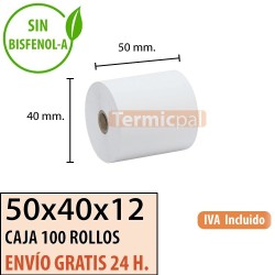 100 ROLLOS DE PAPEL TÉRMICO 50X40X12
