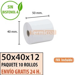 10 ROLLOS DE PAPEL TÉRMICO 50X40X12