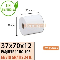 10 ROLLOS DE PAPEL TÉRMICO 37X70