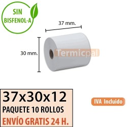 10 ROLLOS DE PAPEL TÉRMICO 37X30X12