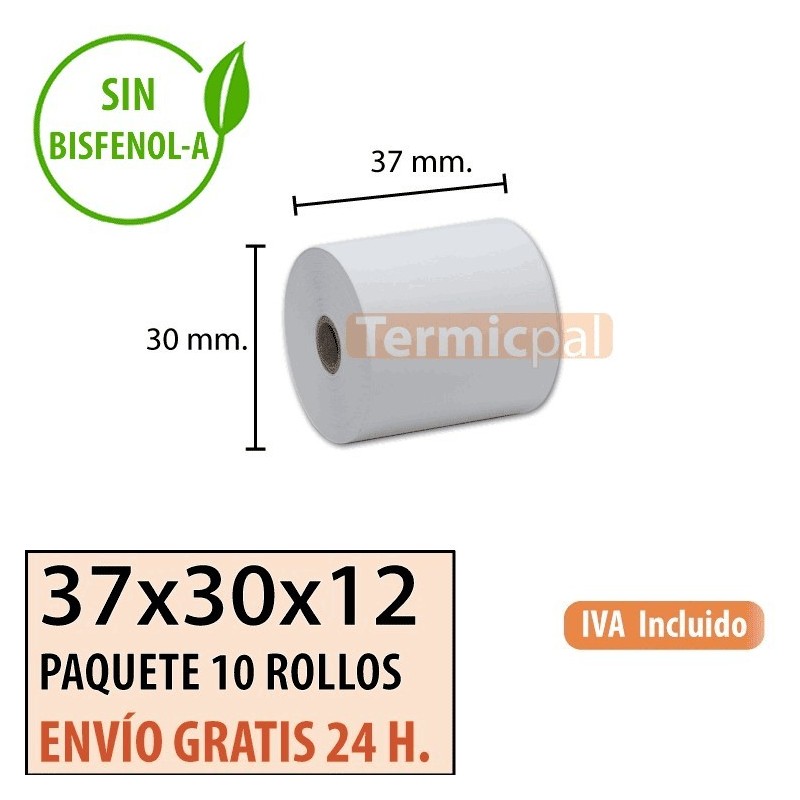 10 ROLLOS DE PAPEL TÉRMICO 37X30X12
