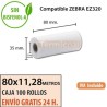 100 Rollos Térmicos 80 mm x 11.28m. Para ZEBRA EZ320 – *80x35x12*