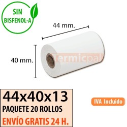 20 ROLLOS PAPEL TERMOGRAFO 44x40x13 OFFSET