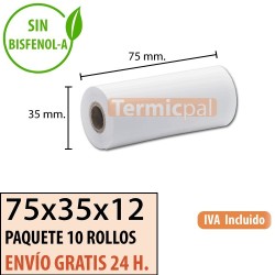 10 ROLLOS DE PAPEL TÉRMICO 75X45X12
