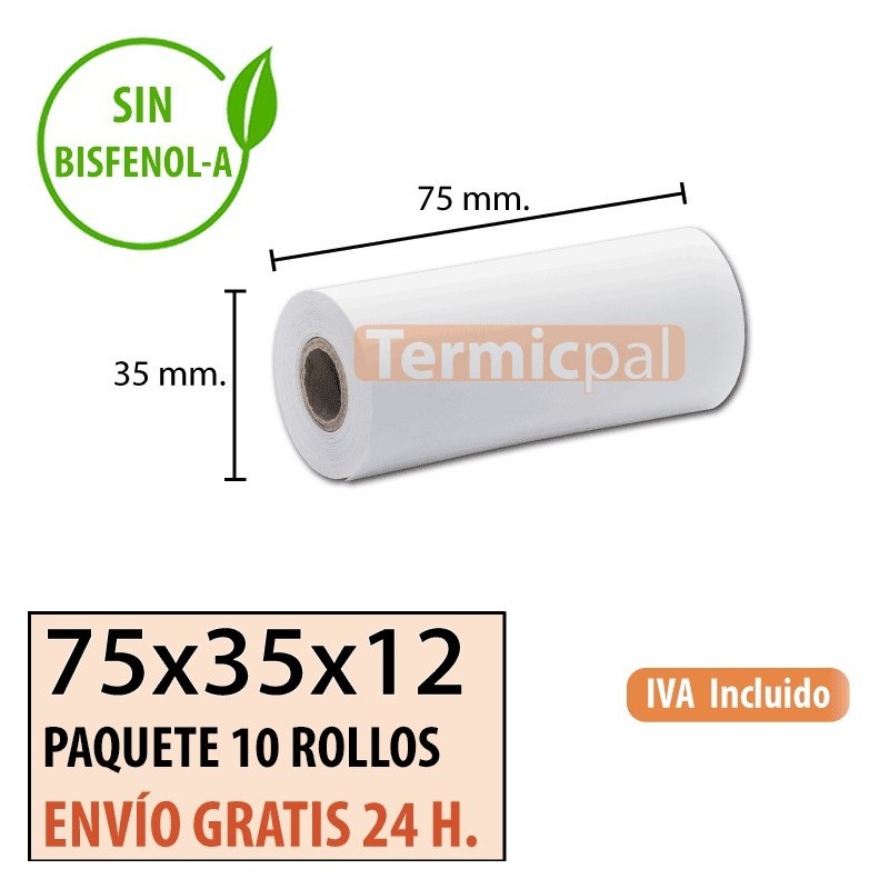 10 ROLLOS DE PAPEL TÉRMICO 75X45X12