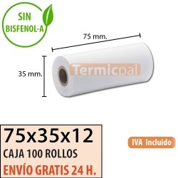 100 ROLLOS DE PAPEL TÉRMICO 75X35X12