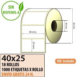 40x25 - 18 Rollos Etiquetas Térmicas