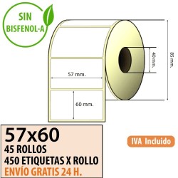 57X45 - 45 Rollos Etiquetas Térmicas