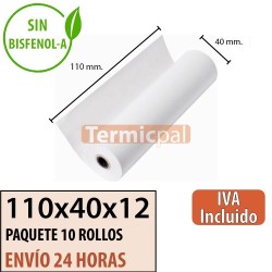 10 ROLLOS DE PAPEL TÉRMICO 110X40X12