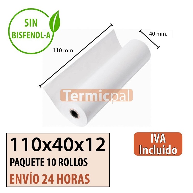 10 ROLLOS DE PAPEL TÉRMICO 110X40X12