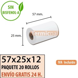 10 ROLLOS DE PAPEL TÉRMICO 57x25x12