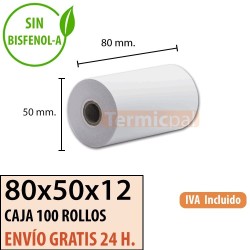 100 ROLLOS DE PAPEL TÉRMICO 80X50X12