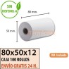 100 ROLLOS DE PAPEL TÉRMICO 80X50X12